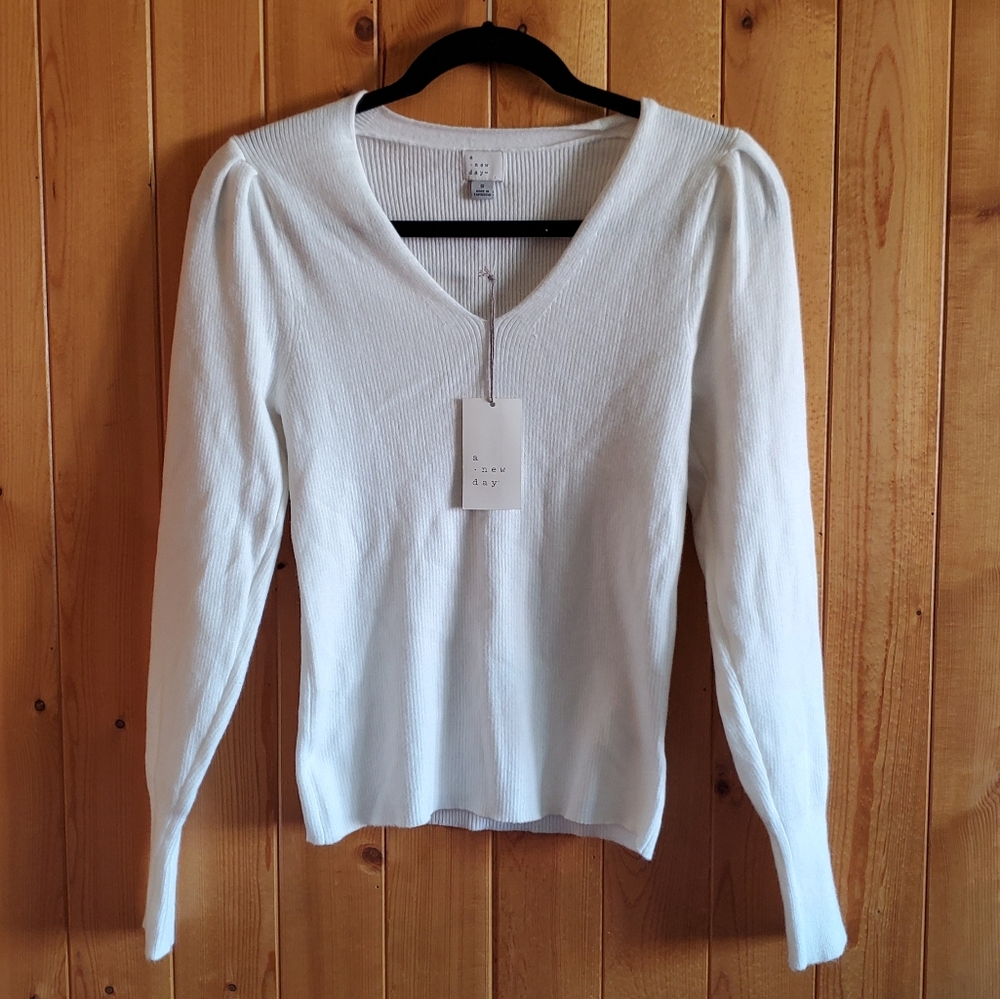 A New Day V-Neck White Sweater